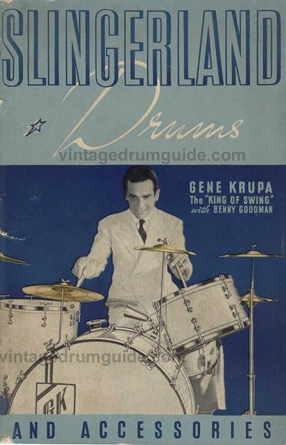 Couverture du catalogue de Slingerland de 1936 avec premiers toms accordables et Gene Krupa